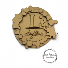 3mm mdf  Initial Name Plaque (Elephants Blowing Bubbles) Personalised Name Plaques