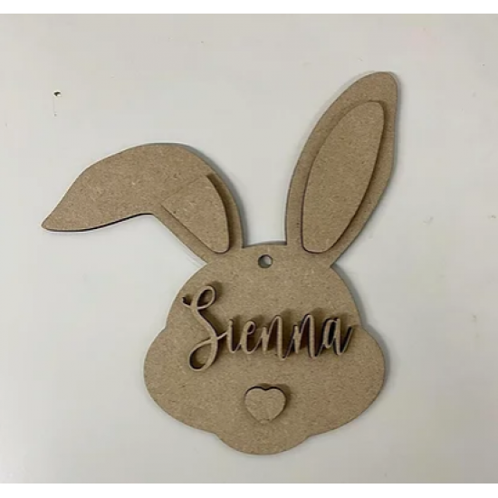 3mm mdf Personalised Bunny Head Bauble Easter