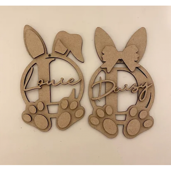 3mm mdf Little Treasures Personalised Bunny Initial Bauble Easter