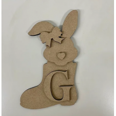 3mm mdf Bunny In A Wellie Initial Bauble Easter