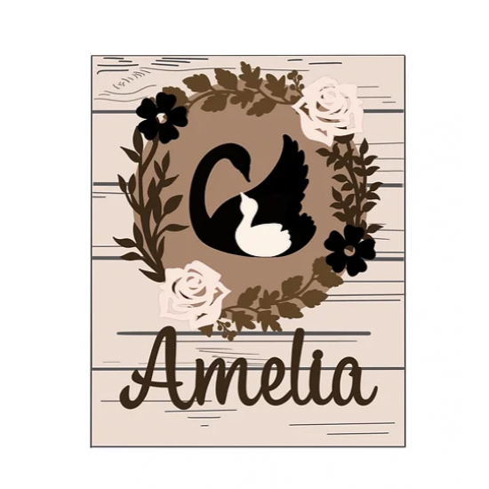 3mm mdf Rectangular Woodland Swans Plaque Personalised Name Plaques