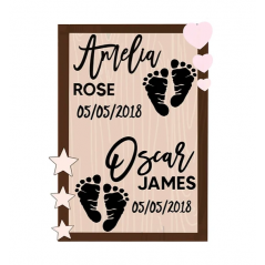 3mm mdf Two Baby Announcements Rectangle Plaque Personalised Name Plaques