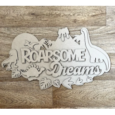 3mm mdf Rawrsome Dreams Dinosaur Mountain Plaque Personalised Name Plaques