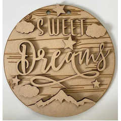 3mm mdf Sweet Dreams (Mountain & Stars) Plaque Personalised Name Plaques