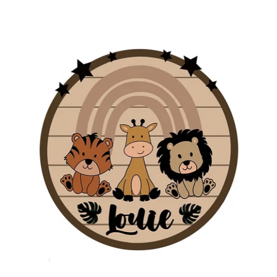 3mm mdf Jungle Friends & Rainbow Plaque Personalised Name Plaques