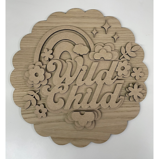 3mm mdf Wild Child Scalloped Flower Plaque Personalised Name Plaques