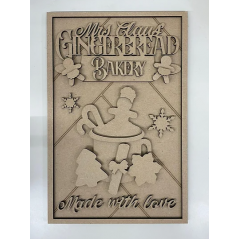 3mm mdf Mrs Claus' Gingerbread Bakery Plaque Layered Designs