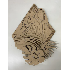 3mm mdf (Tiger) Safari Themed Animal Head & Leaves Plaque Animal Shapes