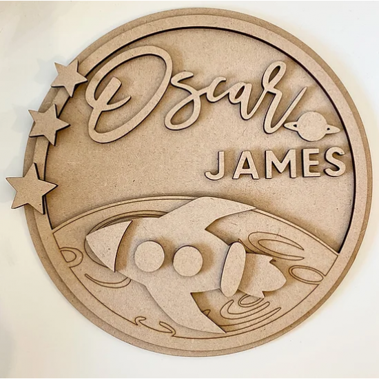 3mm mdf Multi-Names Rocket Moon Plaque Personalised Name Plaques