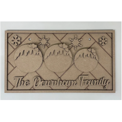 3mm mdf Rectangular Family Christmas Puddings Plaque Layered Designs