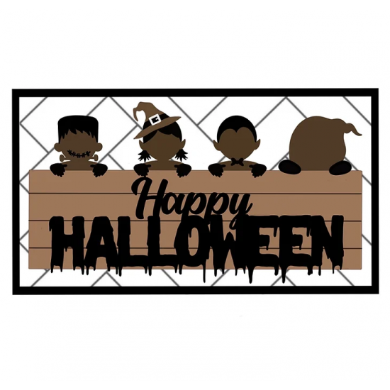 3mm mdf Rectangular Happy Halloween Characters Plaque