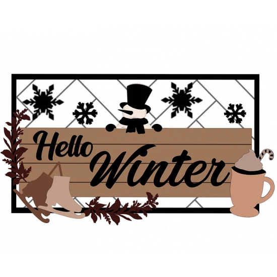 3mm mdf Rectangular Hello Winter Snowman Plaque Layered Designs