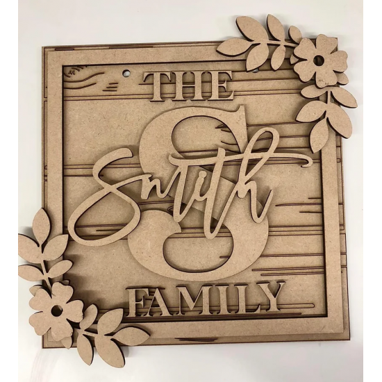 3mm mdf Square Family Initial Plaque Personalised Name Plaques