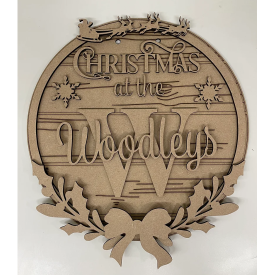 3mm mdf Christmas at (Sleigh Version) Family Initial Plaque Personalised Name Plaques