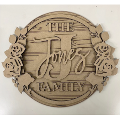 3mm mdf Family Initial Plaque (Eucalyptus & Roses Theme) Personalised Name Plaques
