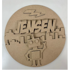 3mm mdf Robot Skyline Plaque Personalised Name Plaques