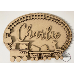 3mm mdf Animal Train Name Oval Plaque Box Toppers