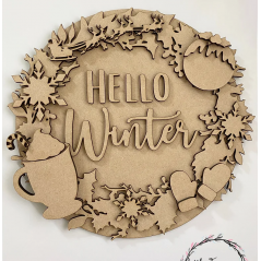 3mm mdf Hello Winter Circular Plaque Personalised Name Plaques