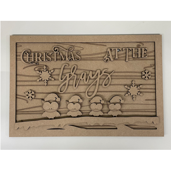3mm mdf Christmas Owls Rectangular Plaque Personalised Name Plaques
