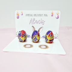 3mm Printed Acrylic Easter Egg Holder Design 3 - Grey Bunny Floral Easter