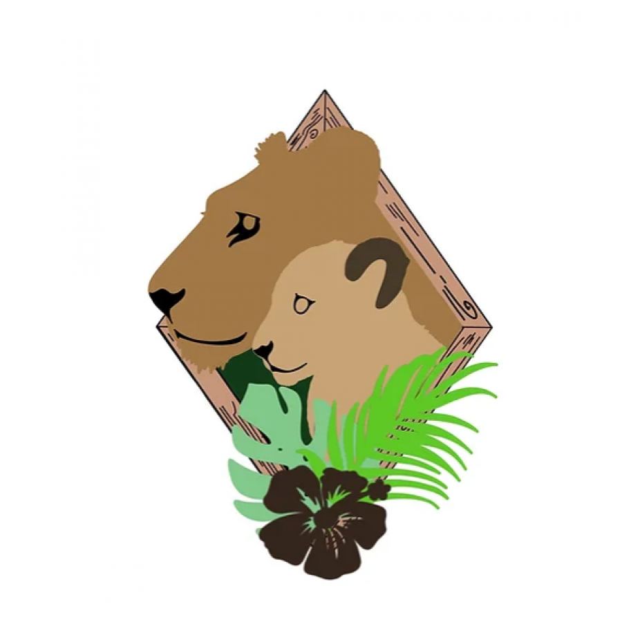 3mm mdf Lioness and Cub Safari Animal & Leaves Plaque