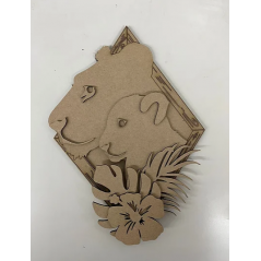 3mm mdf Lioness and Cub Safari Animal & Leaves Plaque Animal Shapes