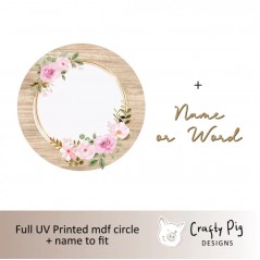 Printed Circle - Pink Floral Hoop and Wood Effect Personalised Name Plaques