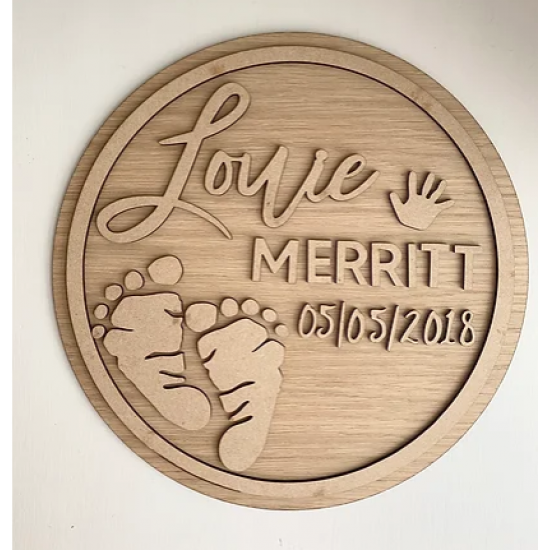 3mm mdf Baby Footprints Name & Date Plaque Personalised Name Plaques