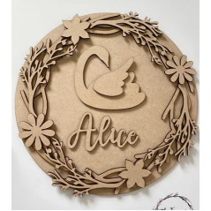 3mm mdf Swan & Twig Wreath Plaque Personalised Name Plaques