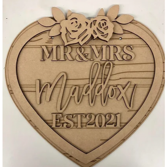 3mm mdf Mr & Mrs Heart Plaque Hearts