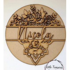 3mm mdf Floral Mandala Circular Plaque Personalised Name Plaques