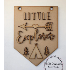 3mm mdf Little Explorer Flag Personalised Name Plaques