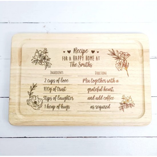 Engraved Rectangular Board  - Recipe for a Happy Home Mother's Day