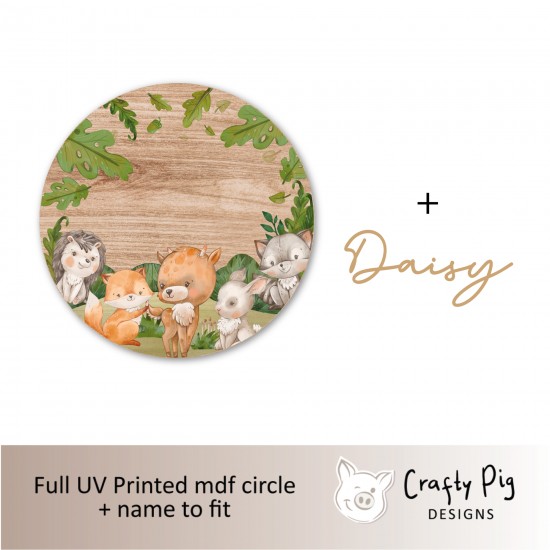 Printed MDF Circle - Woodland Cute Animals Personalised Name Plaques