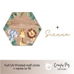 Printed Jungle Animals & Wood Effect HEXAGON with Name UV PRINTED ITEMS