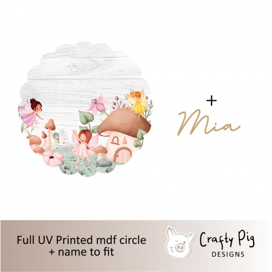 Printed SCALLOPED Circle - Fairy Garden Personalised Name Plaques