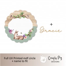 Printed SCALLOPED Circle with Fairy and Deer Design with name UV PRINTED ITEMS