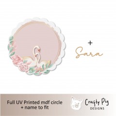Printed SCALLOPED Circle - Swan Floral Hoop + name Personalised Name Plaques