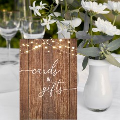A5 Rustic Wood and Lights Cards & Gifts Sign Printed Wedding Table Plans and Signs