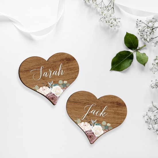 Dusty Rose Heart Place Names Printed Wedding Table Plans and Signs