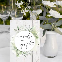 A5 Botanical White Wood Cards & Gifts Sign Printed Wedding Table Plans and Signs