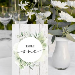 A5 Botanical White Wood Table Numbers Printed Wedding Table Plans and Signs