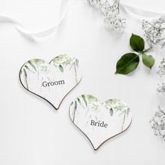 Botanical White Wood Heart Place Names Printed Wedding Table Plans and Signs