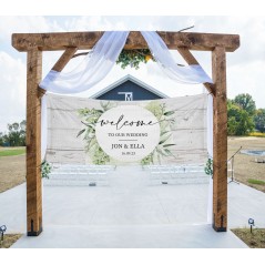 Botanical White Wood Welcome Banner Printed Wedding Table Plans and Signs