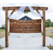 Rustic Wood and Lights Welcome Banner Printed Wedding Table Plans and Signs