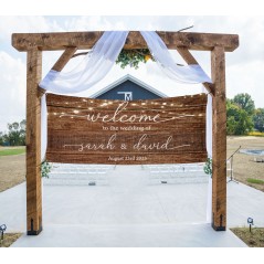 Rustic Wood and Lights Welcome Banner Printed Wedding Table Plans and Signs