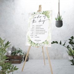 Botanical White Wood Order of the Day Sign Printed Wedding Table Plans and Signs