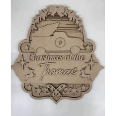 3mm mdf Fancy Shape Christmas at Sign with Truck  Layered Designs