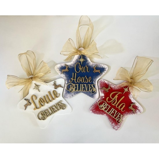 3mm mdf Name Believes Star Bauble Easter