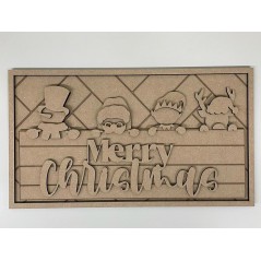 3mm mdf Rectangular Merry Christmas Character Plaque Layered Designs